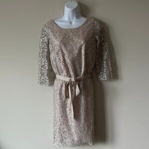 Shoshanna Lace 3/4 sleeve, light pink/silver dress - Size 6
